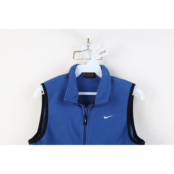 Vintage 90s Nike Womens Medium Travis Scott Mini Swoosh Fleece Vest Jacket Blue - Picture 2 of 14